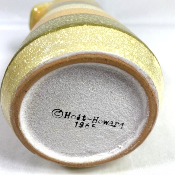 Vintage Holt Howard Stoneware Pottery Yellow Green Striped Pitcher Creamer Jug - Picture 10 of 11